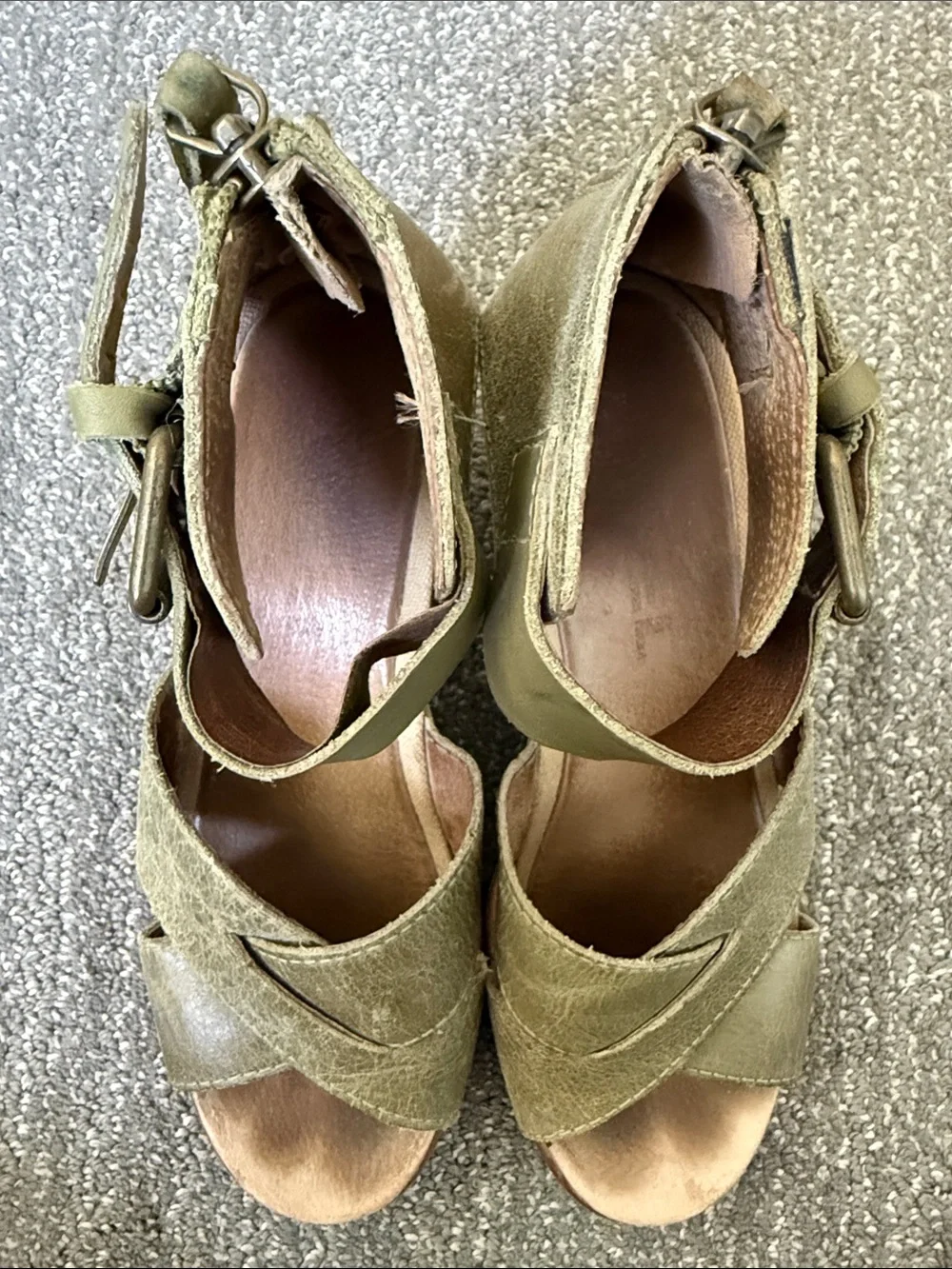 Women's Olive Green Crisscross Ankle Strap Sandals